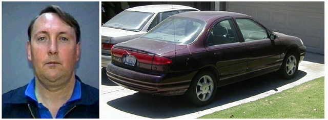 The above photographs show the victim, Michael Rudolph, and his 2000 Ford Contour that investigators believe he was driving around the time he was murdered. Michael Rudolph, 2000 Ford Contour, California License Plate 4JVD648.