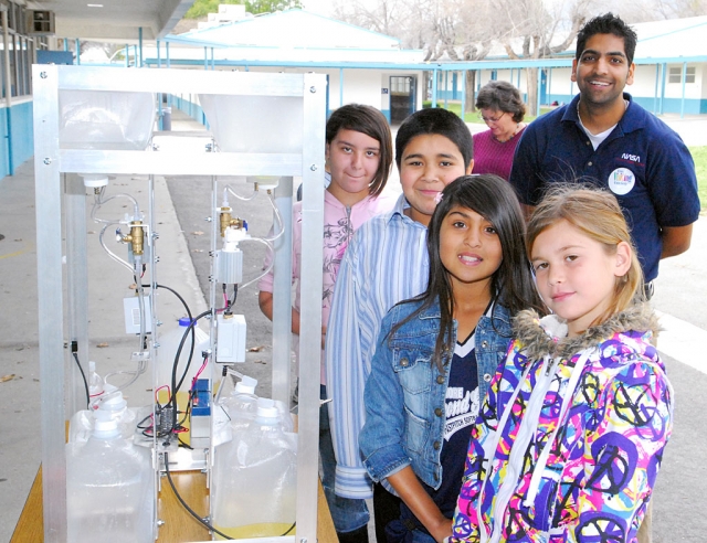 Rubik Sheth, with the NASA Advanced Thermal Group Crew and Thermal Systems Division, visited San Cayetano last week, as part of the Space Kids program. Shown is a science project demonstrating micro gravity.