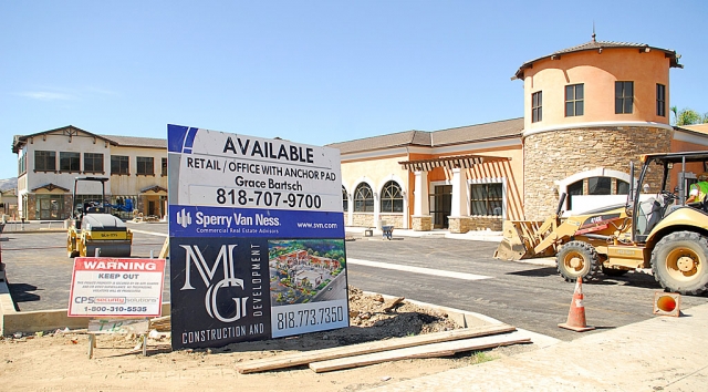Construction is almost complete on the MG Development plaza, located on Highway 126, west of B Street. The structure will offer retail/office space with anchor pad.