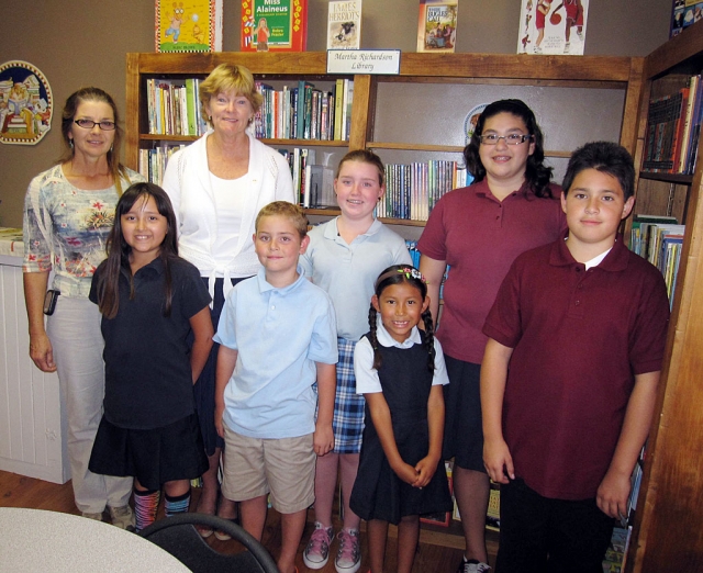 Back Row: (l-r) Julie Latshaw Rotary member, Martha Richardson Rotary member and students Chloe Richardson, Bailey Rinaldi. Front Row: Kayliee Jowers, Evan Laber, Mariyah Sandoval, and Raphael Magana.