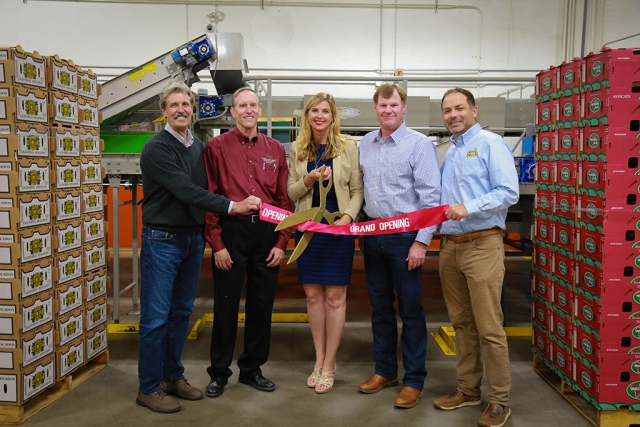 On Wednesday, May 30th the Fillmore-Piru Citrus Association held a ribbon cutting ceremony to celebrate the new addition to their avocado packing line on Main Street in Piru. Pictured l-r are Bob Lucy, President and General Manager Brett Kirk Patrick, County Supervisor Kelly Long, Chairman of the Board Matthew Freeman and Andy Bruno.