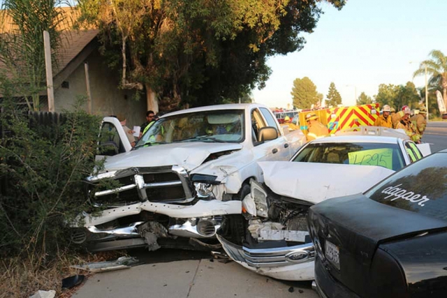 On Monday, September 28th, a vehicle slammed into two parked cars in the 900 block of Ventura Street (Highway 126), at 6:15pm. No injuries were reported. Photos courtesy Sebastian Ramirez.