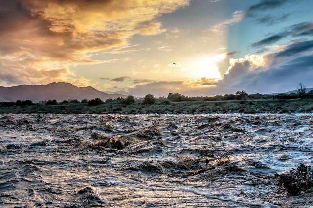 Photo of the Week: "Roaring Sespe Creek at sunset" by Bob Crum. Photo data: Canon 7DMKII camera, manual mode, Tamron 16-300mm lens @28mm, exposure ISO 800, aperture f/10, shutter speed 1/500 of a second.