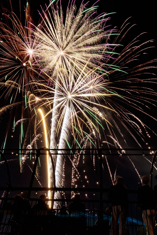 Photo of the Week "Fireworks!" By Bob Crum. Photo data: Canon 7DMKII camera, bulb mode, ISO 400, Tamron 16-300mm lens with
0.6 ND filter, aperture f/11, exposure 14 seconds.