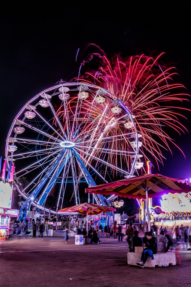 Photo of the Week "Ventura County Fair fireworks & Ferris Wheel" By Bob Crum. Photo data: Camera 7DMKII, ISO 100, Tamron 16-300mm lens, aperture f/11, 5 second exposure.
