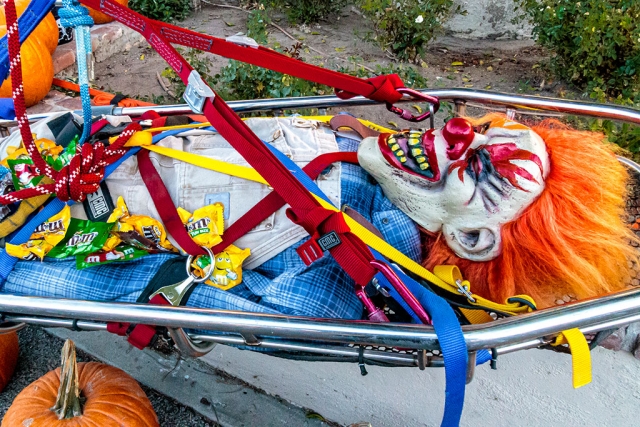 Photo of the Week: "Deceased ghoul died of M&M overdose at Trunk or Treat" by Bob Crum. Photo data: Canon 7D MKII camera, Tamron 16-300mm lens @16mm; exposure ISO 8000, aperture f/22, 1/160th shutter speed.