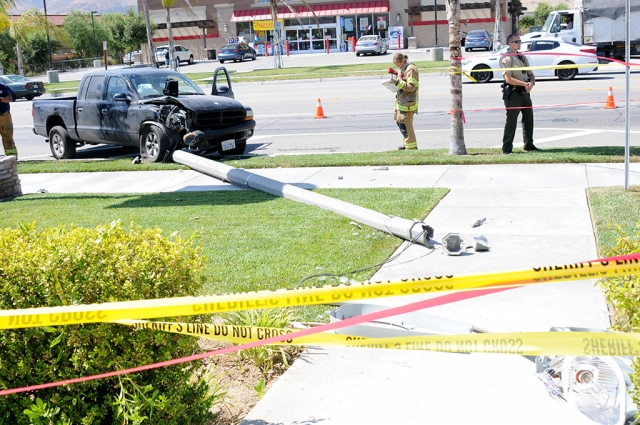 A dual cab pickup truck crashed into the utility pole in front of Taco Bell, 800 block SR 126, at 2:54 p.m., Monday. The toppled concrete pole narrowly missed the entrance of the fast-food restaurant. Traffic was backed-up to the west for about a half-hour. An ambulance was on scene and the single-car crash is under investigation.