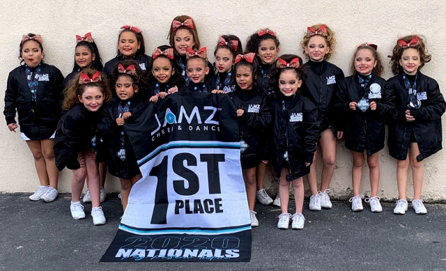 Congratulations Fillmore Raiders 8U (above) and 11U (below) Cheer teams on taking first place in the Jamz Nationals Showcheer Competition, which was held at the New Orleans Arena in Las Vegas, Nevada. Photos Courtesy Coach Brianna Acosta.