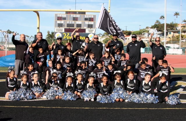 The Fillmore Raiders Mighty Mites Silver team celebrating after winning the GCYFL Conference last Saturday, November 5th, against Newbury Park. The team defeated Newbury Park, 40–6 and claimed the title of Champions of their Conference (Division 2). Photo credit Crystal Gurrola.