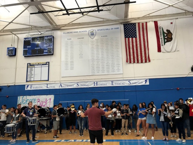 Last Friday, August 24th Fillmore High School hosted their first rally of the school year as well as first home football game of the year. Students played games, yelled their cheers and the FHS Cheer team came out to pump everyone up. Photo courtesy Katrionna Furness.