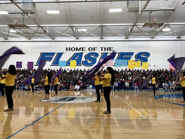 On Thursday, November 9th Fillmore High School hosted its Renaissance Rally, where it recognizes students who have achieved high GPA’s or have shown great improvement academically. Pictured above is the Fillmore High School Color Guard preforming during the rally. Photos courtesy Katrionna Furness.