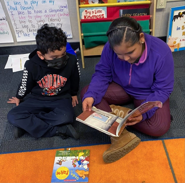 San Cayetano Kindergartners joined with their 5th grade reading buddies last week and had a blast reading together.
Courtesy San Cayetano Elementary Blog.