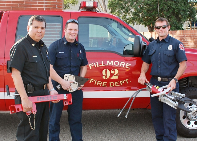 Pictured (l-r) Filmore Fire Chief Rigo Landeros, Fillmore Fire Captain Patrick Maynard, Oxnard Firefighter Alex Hamilton.