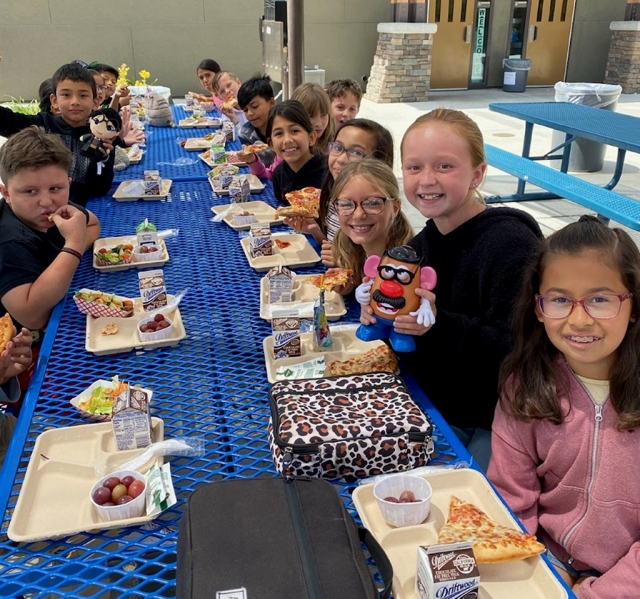 Pictured are Mrs. Moise’s and Mrs. Lucero's classes that won the Rio Vista school-wide Mr. Potato Head contest for coming to school on time. The winners enjoyed a pizza party. Great job coming to school on time! Photo courtesy Rio Vista Roadrunners blog.