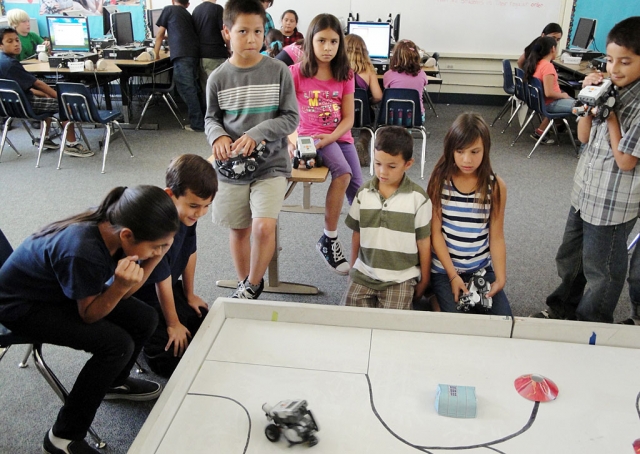Robotics are up and running at San Cayetano. Mrs. Walker’s 4th grade students are calculating their next move with the LEGO Robotics. Each 4th and 5th grader will get 13 lessons in Robotics class and then have an opportunity in the winter to try out for the competition team.