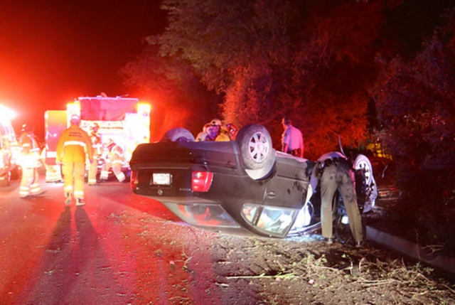 A single vehicle rollover occured on Thursday, May 7th, at Los Serenos and Highway 126 at 2am. Westbound lane was closed to through traffic. No injuries were reported. Photos courtesy Sebastian Ramirez.