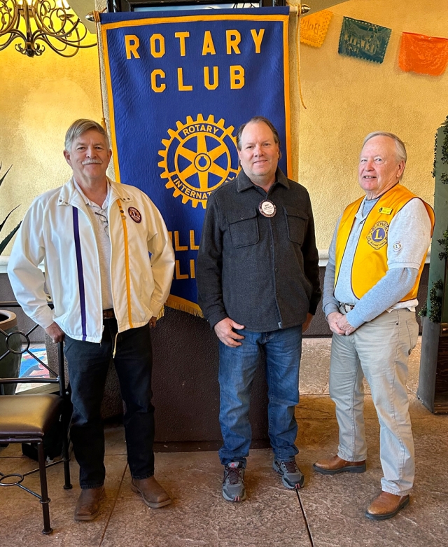 (l-r) Lion President Steve McKeown, President Elect Scott Beylik, and Treasurer Scott Lee. Photo credit Rotarian Martha Richardson.