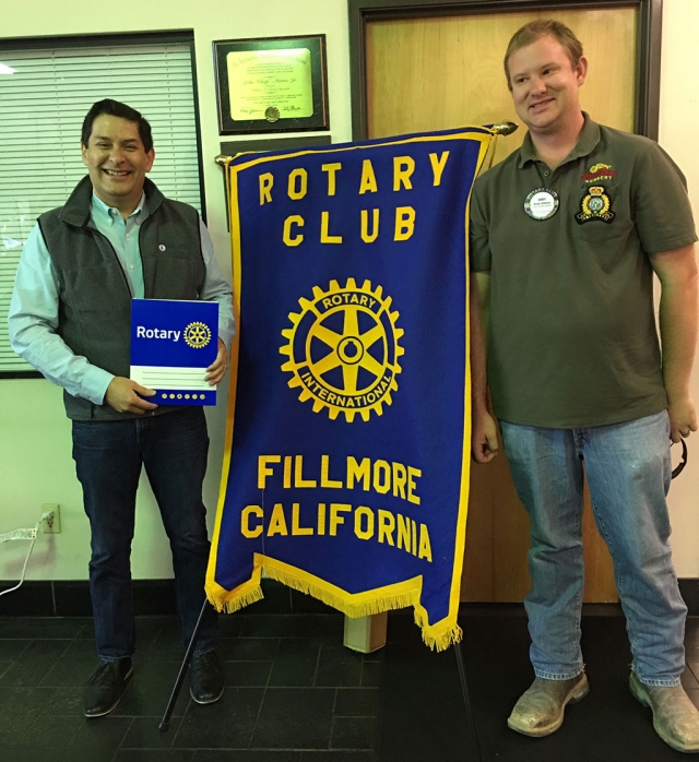 Pictured left is John Garnica who was inducted into the Rotary Club of Fillmore by Club President Andy Klittich. Photo courtesy Martha Richardson.