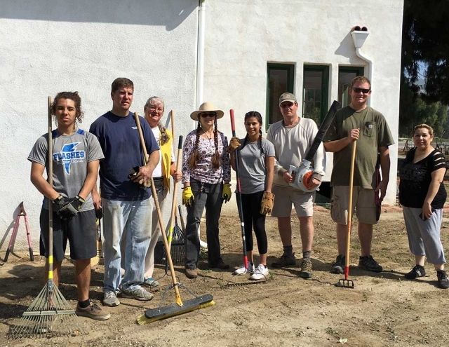 Work Day At Rancho Camulos Museum. Rotarians at Work Day at the Rancho Camulos Museum. Pictured (l-r) Ian and Sean Morris, Cindy Blatt, Julie Latshaw, Carla, Kyle Wilson, Andy Klittich, Irma Magana. Not pictured Jan Marholin and Martha Richardson.