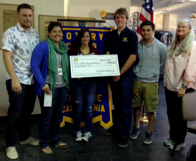 The Fillmore High School Swim Team received a donation from Fillmore Rotary. Pictured (l-r) are Ryan and Lindsey Cota, swim coaches, Hannah Vasquez, Nick Bartels, Donald Trinidad and Cindy Blatt, Program Chair.