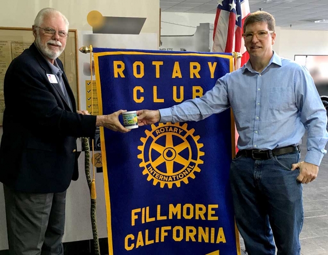 Jim Lewis, Rotary District Polio Chair, discussed Rotary’s commitment to eradicate Polio in the world. The only two countries with polio now are Afghanistan and Pakistan. Sean Morris presented him with a Fillmore Rotary mug.