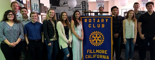 Fillmore Rotary President Andy Klittich presented scholarships to the following High School students: Fatima Bazurto, James Chandler, Matthew Van De Mheen, Alexis Van Why, Natalie Couse, Ariana Schieferle, Erik Magana, Jorge Acevedo, Adrian Robledo, Katherine Johnson, Remy Richardson, and Damian Meza. In addition to these scholarships Rotary also presented the Don and Ruthie Gunderson Scholarship for Military or Medicine to Adrian Robledo, and the Rigo Landeros Service Above Self Scholarship to Ariana Schieferle. The total amount for all scholarships was $12,250. Photo courtesy Martha Richardson.
