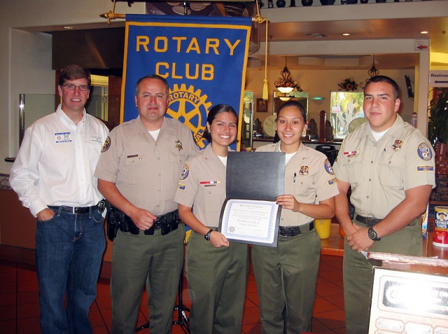 Rotary Club President Sean Morris, Deputy Leo Vazquez, Explorers Josefina Fernandez, Briana Vazquez and Brandon Pina.