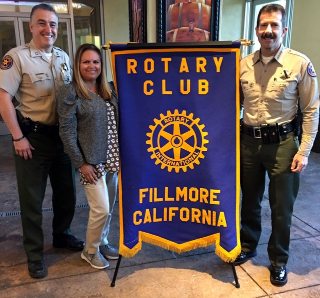 Last week Rotary Club of Fillmore President Ari Larson inducted Fillmore Police Chief Garo Kuredjian (far left) into Rotary. Also pictured far right is Ventura County Sheriff Bill Ayub who presented the program to the club last week. Photo Courtesy Martha Richardson.