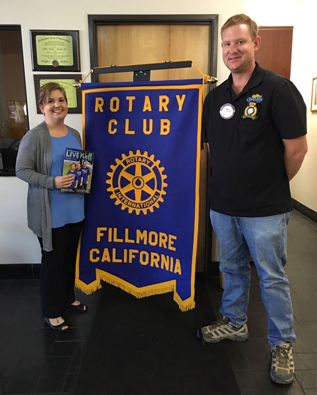 Pictured is Jannette Jauregui, from the Ventura County Area Agency on Aging, with Rotary Club President Andy Klittich. Jeannette presented information on the agency to the club last week. The Agency provides help for older adults, individuals with disabilities and caregivers. They are a source for assistance, information and referrals. Photo courtesy Martha Richardson & Ari Larson.