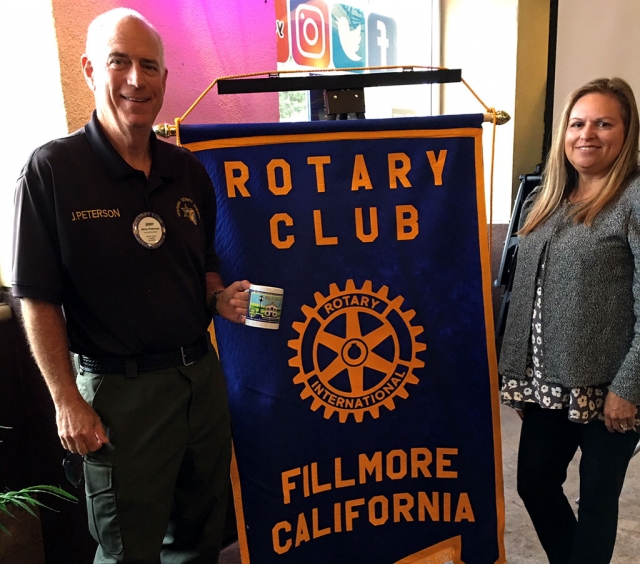 Pictured is Rotarian Jerry Peterson who presented a very meaningful video from a TV show called Inspiring America. It showed positive news about great things American people are accomplishing. Courtesy Martha Richardson.