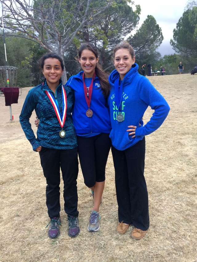 The Lady Flashes Medalist at the Ventura County Cross Country Championships. (l-r) Jackie Chavez, Alexis Tafoya and Jordan Manzano
