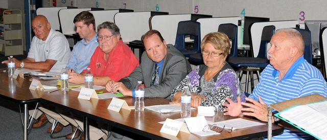 Remember to vote November 4th! Pictured at the School Board Candidates Forum are (l-r) Michael Saviers, Sean Morris, Tony Prado, Scott Beylik, Lucy Rangel, and Dave Wilde. Saviers, Morris and Beylik are challenging Prado, Rangel and Wilde for their seats.