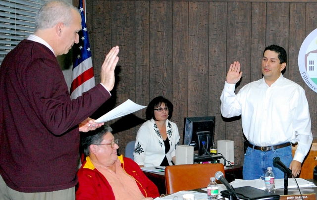 John Garnica was sworn in as the new Fillmore Unified School Board President, by superintendent Jeff Sweeney, at Tuesday night’s school board meeting.