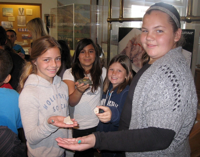 Students Chloe Stines, Leslie Garcia, Lindsay Brown, and Sydney Isom show off fossils from the Santa Paula Oil Museum. Seneca Resources sponsored a fieldtrip to the San Paula Oil Museum and provided lunch to all 4th and 5th grade students. Thank you Seneca Resources for supporting our school!