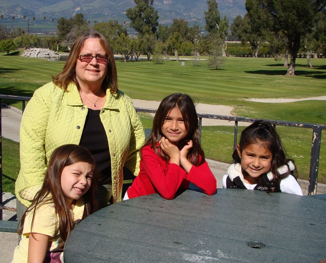 Dominique Carrillo (Far Right) was the top Jog-A-Thon money earner for San Cayetano collecting $109. Her prize was lunch at the golf course with friends Jayla Martinez (Far Left) and Natalie Cobian (Center) with Jan Marholin, Principal. It was a nice day with no rain and the girls enjoyed their time out to lunch.