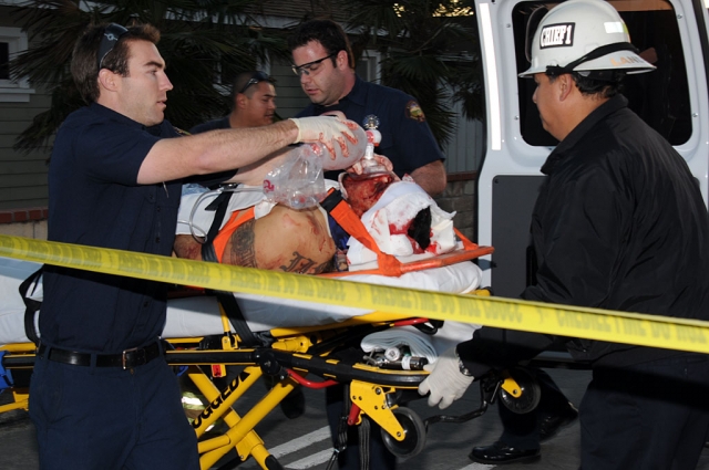 Josue Jimenez being transported to Ventura County Medical Center after being shot during a confrontation with police.