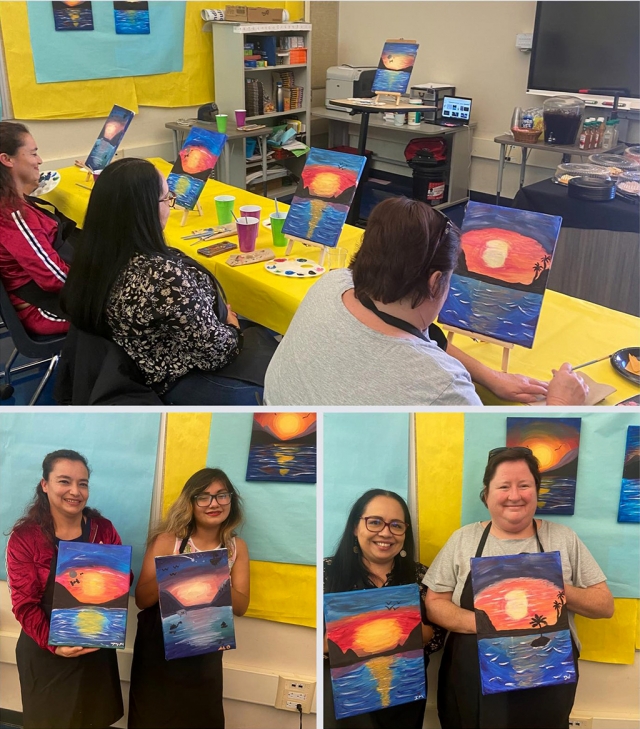 Sierra High held another Paint & Snack night with students and their parents.This time the theme was a sunset over the water. If you look closely, you can see all of the fun variations they made! They look forward to having these nights resume in the fall!