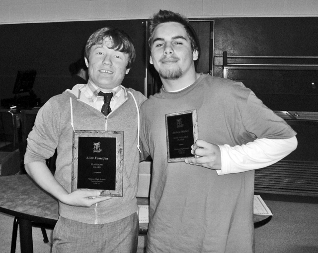Fillmore Flashes Boys Soccer team held their banquet Wednesday, March 3rd. Above are two of the award recipients honored at the banquet : (l-r) Alievo Komiljon - Varsity Flashman Award, and Andrew Michell - JV MVP.