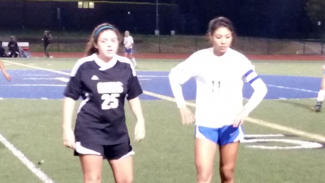 Fillmore High Girls defeated Golden Valley Thursday night at home 1-0. The winning goal was scored by Avril Cruz off an assist by Angie Elias. #11 Maria Suarez is marked by a Golden Valley player. 