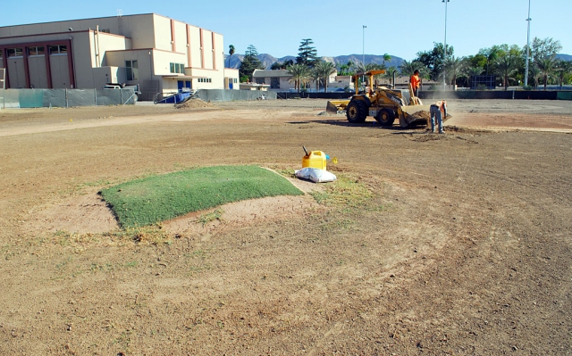 Sod was installed at the high school last week.