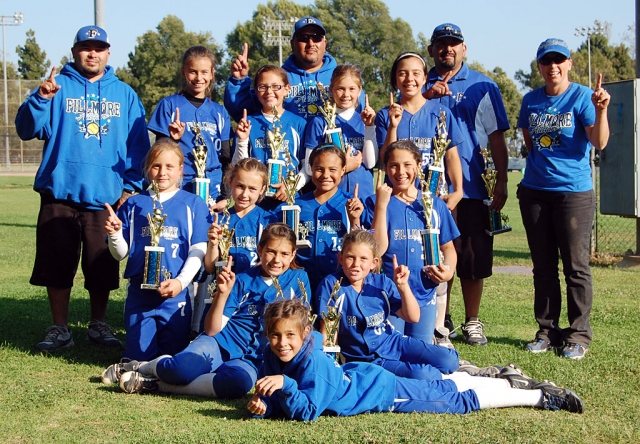 The girls won the championship after a 2 inning international tie breaker game against Camarillo Gold. They also beat Moorpark in the Simi finals and Ventura in the elimination game to get to the championship game. These girls have now made it to the championship game 3 tournaments in a row and winning 2 of them. Great Job Fillmore All-stars 10u. Pictured Top Row: Amanda Villa, Sami Ibarra, Tori Villegas, Tots Cervantes Middle Row: Jessica Harvey, Kasey Crawford, Nikki West, Maddie Charles, Bottom Row: Cali Wyand, Lindsey Brown, and Nevaeh Walla. Manager Danny Ibarra, Phillip Hurtado, Hector Cervantes and Carina Crawford.