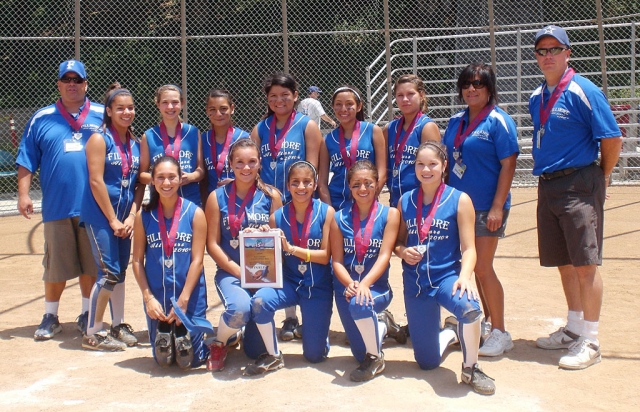 (l-r) top row: Coach Bill Vassaur, Cheyanne Tarango, Niki Spencer, Erika Olvera, Angelic Murillo, Santana Carerra, Jordyn Vassaur, Manager Desiree Campos and Coach John Spencer. Bottom row: Sarah Lopez, Kayla Grove, Sarena De La Cruz, Brooke Pimentel and Anyssa Cabral.