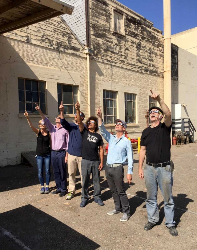 Members of Fillmore’s Packinghouse Creative kept a close watch on the sun during Monday’s solar eclipse. A spokesperson for the group stated they were fully prepared to warn the people of Earth if the sun decided to try anything funny.