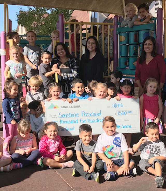 Sonshine Preschool would like to thank Fillmore’s Bank of the Sierra for its $1,500 donation made in November 2018 for their Outdoor Classroom. Photo courtesy Joanna Van Why.