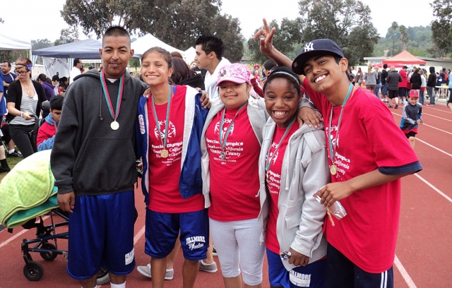 Pictured (l-r) Marco Cardenas, Anna Maldonado, Paola Lozano, Jessica Ramirez, and Alex Soriano. Cardenas participated in the 110M dash and softball throw, Maldonado 100M dash, standing long jump, Lozano 100M dash, softball throw, Ramirez 25M dash, tennis ball throw, and Soriano 100M dash, softball throw.