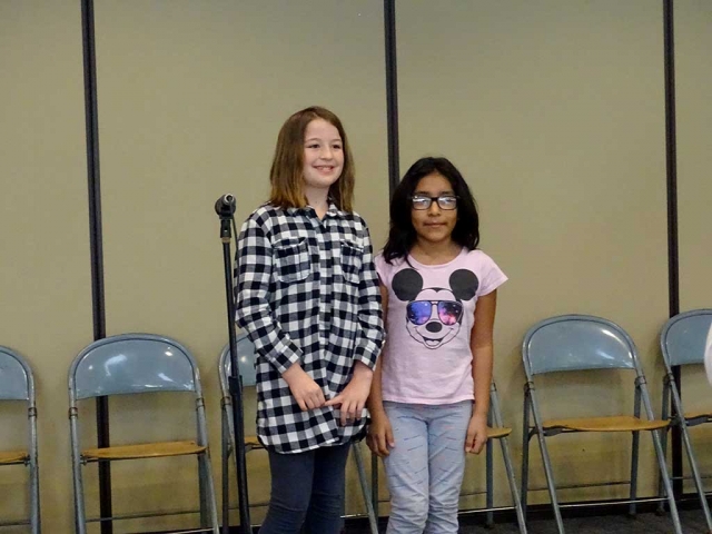 Rio Vista Elementary School is very proud to announce the 2016 spelling bee winner was fourth grader Sienna Dalgarn and the runner up was fourth grader Wendy Romero. The school had 18 students participate in this year spelling bee, the competition was tough and exciting. We have many interesting activities and events happening at Rio Vista this month: Valentine grams are being sold for .50 cent, Yoyos fundraiser being sold the 3rd week of month. Coming soon the exciting new Roadrunner t-shirts, sweatshirts for students and parents. Parents, check out our Facebook page for new information and details on all theses events and the check out the new t-shirts design. (pictured) Winner Sienna Dalgarn and Runner-Up Wendy Romero. 