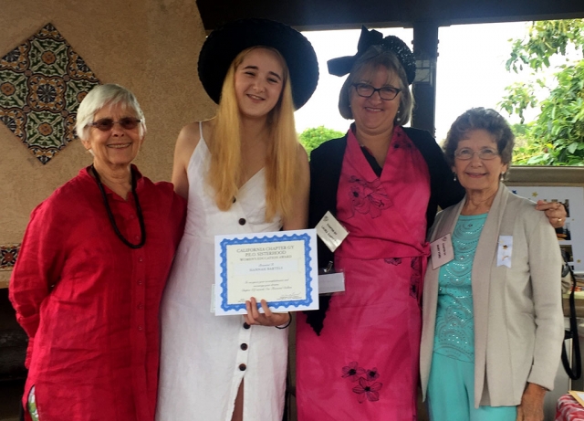 Pictured (l-r) are Amy Gage (Hannah’s grandmother), Hannah Bartels of La Reina High School, Laura Bartels, and May Ford, PEO Chapter GY President. Photos courtesy Sue Zeider.
