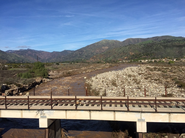 The Sespe River looking north from Shiells Park bridge shows the muddy runoff from last week’s storm. Photos courtesy Katrionna Furness. 
