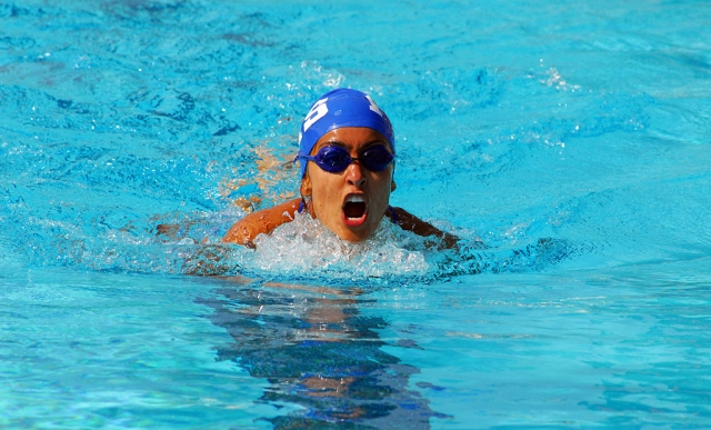 Fillmore Flashes held a swim meet against Villanova last Wednesday. Villanova won the meet. Above a Fillmore swimmer is doing the breaststroke.