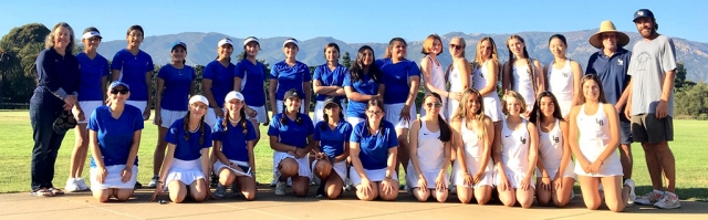 Pictured above are the Fillmore Flashes Girls Tennis Team (left) and the Laguna Blanca team after their match Tuesday, August 27th. Photos courtesy Coach Lolita Wyche-Bowman.